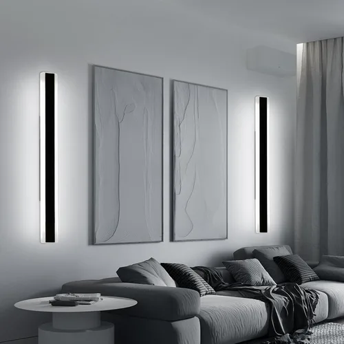 Miniatura 121 de Luz de pared exterior moderna de 47 pulgadas, accesorios de iluminación exterior de acrílico negro de 3000K, montaje en pared, luces de porche