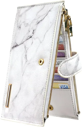 Miniatura 31 de Billetera de mujer con bloqueo RFID de gran capacidad, organizador multitarjetas, billetera plegable para mujer con bolsillo con cremallera