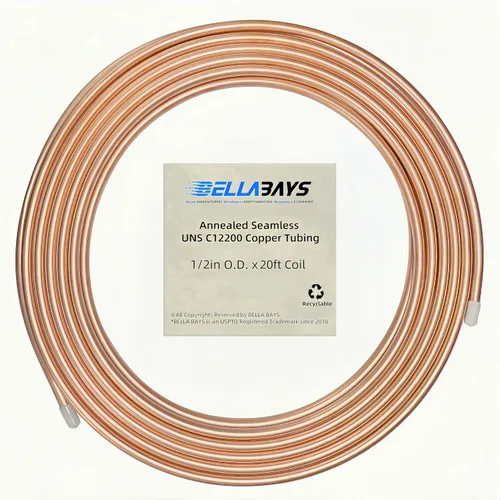 Miniatura 34 de BELLA BAYS Tubería de Cobre 3/8" DE x 0.320" DI x 25 pies, 99.9% C12200 ASTM B280 Tubería ACR de Refrigeración Sin Costuras Bobina Suave Redonda T2