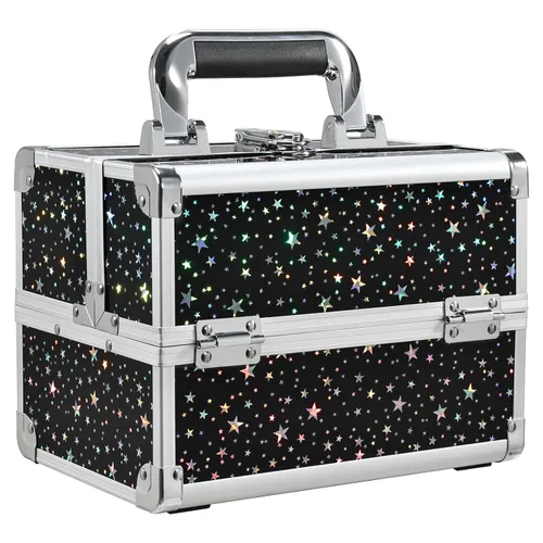 Joligrace Maletín de Maquillaje Portátil Caja de Cosméticos 2 Bandejas con Espejo con Cerradura para Maquillaje Técnico de Uñas y Esteticistas