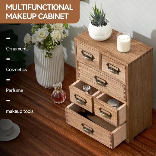 Miniatura 6 de KIRIGEN Organizador de gabinete de almacenamiento de madera, cajones de almacenamiento de escritorio para suministros de oficina en casa marrón