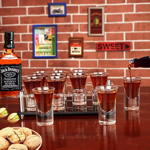 Miniatura 3 de D&Z Vasos de chupito de 1 onza con soporte, juego de 12 vasos de chupito de base pesada, fácil de transportar sin derrames, recipientes para beber