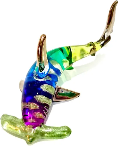Miniatura 16 de Hammerhead - Figuras en miniatura de tiburón, animales marinos, pintadas a mano, arte de vidrio soplado, adornos dorados, regalo coleccionable