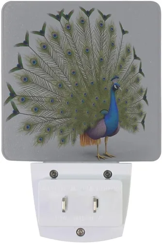 Miniatura 2 de Lámpara LED de luz nocturna enchufable con impresión de pavo real azul con sensor de atardecer a amanecer para dormitorio, baño, pasillo, escaleras