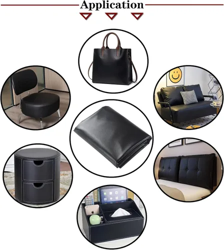 Miniatura 5 de Picheng Hojas de cuero sintético de vinilo: tela de piel sintética lisa negra impermeable de 54 x 36 pulgadas, tapicería de vinilo suave sintético