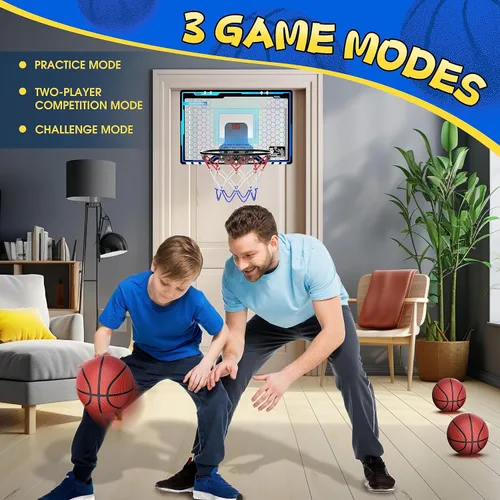 Miniatura 3 de HopeRock Indoor Mini Basketball Hoop for Kids, Basketball Hoops Over The Door with LED Lighting, Mini Hoop with Scoreboard & 3 Balls, Basketball