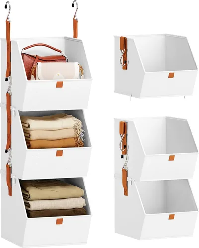 Miniatura 14 de Homsorout Organizador colgante de armario de 4 niveles, estantes colgantes para ropa, sistema de armario que ahorra espacio, contenedores de Beige