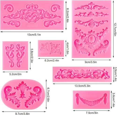 Miniatura 2 de Moldes de Silicona Estilo Barroco, Moldes de Fondant de Encaje con Volutas y Espirales, Molde de Flores en Relieve Vintage Filigrana Molde