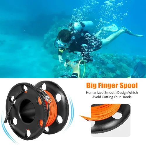 Miniatura 5 de Boya de marcador de superficie de buceo de 5 pies/6 pies (SMB), salchicha de seguridad de tubo de señal con carrete de aluminio de 100 pies y clip