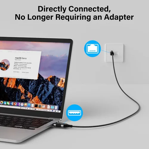 Miniatura 2 de Kxable Cable USB a Ethernet delgado de 4 pies, cable delgado USB 3.0 A a RJ45, conectado directamente, aluminio, trenzado, OFC, cable de red LAN USB