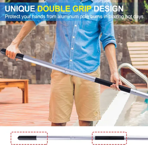 Miniatura 3 de POOLAZA Poste de piscina de doble mango, poste de aluminio anodizado para piscina, poste desmontable y telescópico de piscina de hasta 10.5 pies