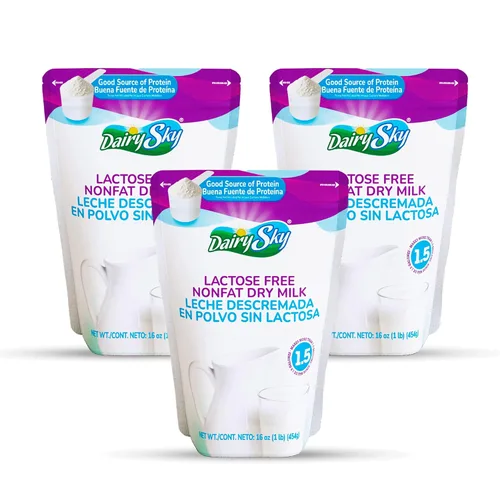 DairySky Leche en Polvo Sin Lactosa 16 Oz - Leche en Polvo Sin Grasa y Sin OMG para Hornear y Café, Kosher con Proteína y Calcio, Gran Sustituto de