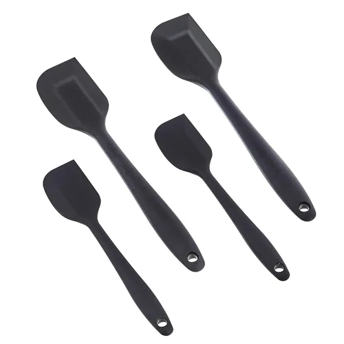 Miniatura 2 de Amazon Basics Juego de espátulas rectangulares antiadherentes de silicona resistentes al calor, 2 espátulas pequeñas y 2 grandes, color negro