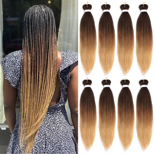 Miniatura 21 de Leeven 26 pulgadas, 2 paquetes de cabello trenzado color lila claro preestirado, cabello trenzado lavanda preestirado, extensiones de cabello