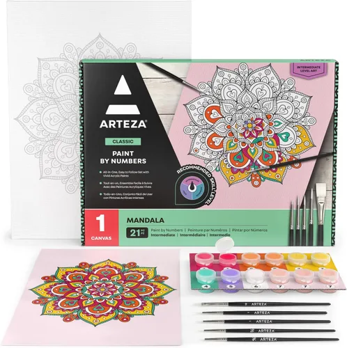 Miniatura 13 de ARTEZA Pintura por números para adultos, 12 x 16 pulgadas, 21 piezas, kit de pintura de flores de hortensias por números, 1 panel de lienzo, 12