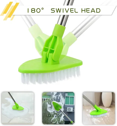 Miniatura 3 de Cepillo de limpieza con mango largo, 2 en 1, extensible, para baño, con 2 cerdas rígidas y 4 esponjas con mango largo, limpiador ligero desmontable