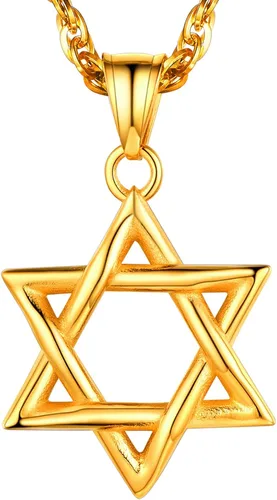 Miniatura 99 de U7 - Collar con Estrella de David para hombres y mujeres, dije hexagonal de acero inoxidable con cruz/piedra de rubí/collares clásicos judíos