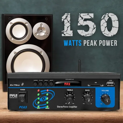 Miniatura 5 de Pyle - Sistema de amplificador de potencia de audio Bluetooth casero - Caja receptora de sonido estéreo mini de doble canal 2X75W con LED - Para