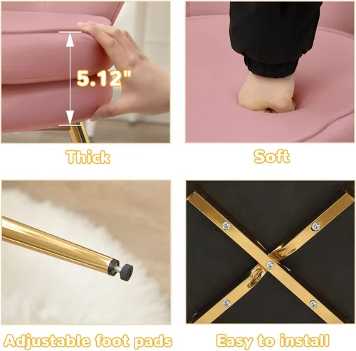Miniatura 7 de Czlolo Juego de 2 sillas decorativas, sillas de tocador de terciopelo con respaldo, silla decorativa pequeña moderna de mediados de siglo para sala