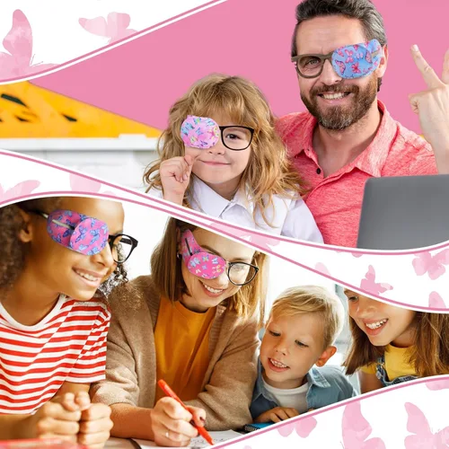 Miniatura 7 de Newcotte 12 piezas de parche para ojos para niños, reutilizable, ajustable, para niñas y niños, para gafas, para ojo izquierdo o derecho, patrones