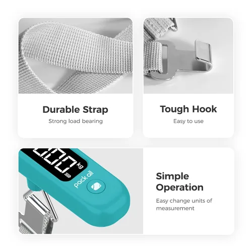 Miniatura 6 de pack all Báscula de equipaje de 110 libras, báscula digital de equipaje de mano, báscula de peso para maleta de viaje con pantalla LCD, batería