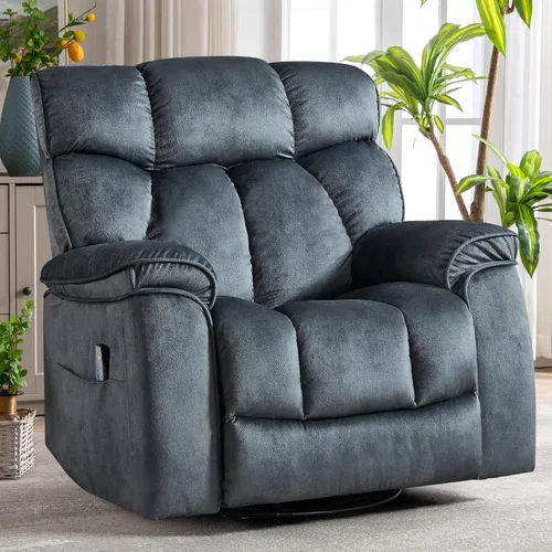 Miniatura 9 de INZOY Sillón Reclinable Balancín de Gran Tamaño con Calor y Vibración, Silla Reclinable Mecedora Giratoria Manual con Masaje Vibratorio, Sillón