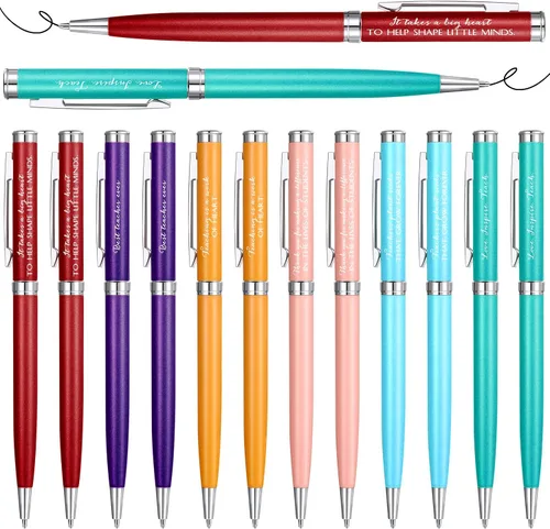Fuutreo 12 bolígrafos de regalo para profesores de fin de año, regalos de agradecimiento a granel, bolígrafos negros con regalos de agradecimiento