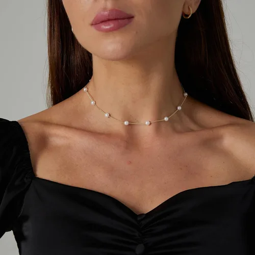 Miniatura 2 de Delicado collar con colgante de perlas para mujer, chapado en oro de 14 quilates, elegante collar de perlas de agua dulce, collar de perlas con clip
