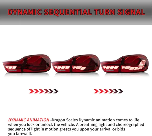 Miniatura 5 de VLAND - Luces traseras OLED serie 4 con señal de giro secuencial compatible con BMW M4 GTS F32 F33 F82 F83 2014-2020 Sedán/Convertible/Coupé, Rojo