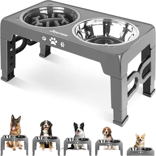 Miniatura 15 de Jovrun Cuencos Elevados para Perros, Comedero para Perros con Platos de Acero Inoxidable y Cuenco de Alimentación Lenta, Soporte Elevado Ajustable