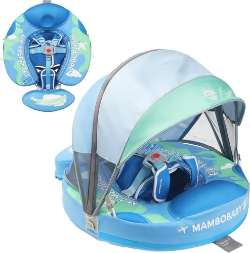 Flotador de bebé con dosel no inflable Mambobaby Flotador de piscina para bebé mejorado con cola para niños pequeños Flotador de seguridad para Azul