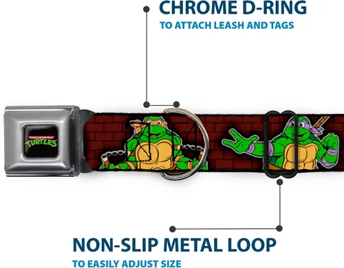Miniatura 5 de Buckle-Down Collar de perro con hebilla de cinturón de seguridad, posturas clásicas de batalla TMNT/pose grupal, 7, 1 pulgada de ancho, se adapta a