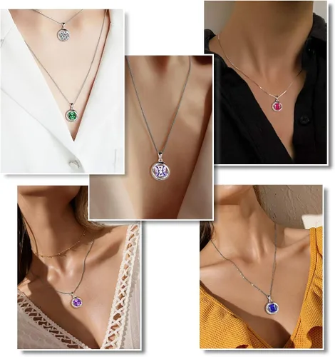 Miniatura 2 de Aurora Tears 925 Sterling Silver 12 Birthstones NecklaceEarringRingBracelet Women Birthstone Pendant Crystal Fashion Birthday Jewelry Christmas Gift