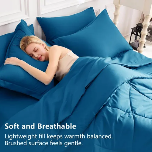 Miniatura 3 de CozyLux Juego de ropa de cama con edredón tamaño King color teja - 7 piezas, juego de cama en una bolsa, juego de ropa de cama de lujo suave