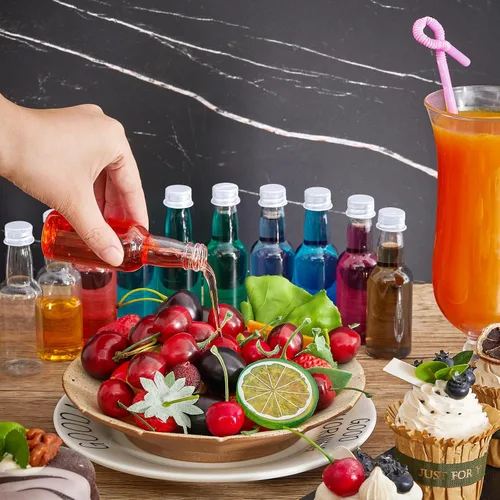 Miniatura 6 de Tessco 100 Piezas Mini Botellas de Licor de Plástico Mini Botella de Aderezo para Ensalada Navidad Pequeños Soportes de Alcohol Disparador con Tapa