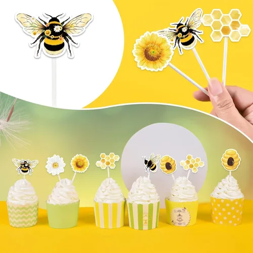 Miniatura 3 de WERNNSAI 36 adornos para cupcakes de abejorros – Decoración para tartas de abejorro, decoración de pastel de panal, decoración de fiesta