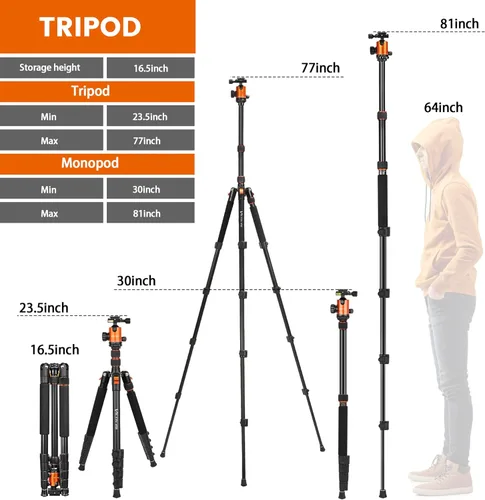 Miniatura 3 de Trípode para Cámara de 82" de Alto Uso Pesado, Trípode Monópode de Aluminio DSLR Victiv para Fotografía de Viaje, Soporte de Cámara Profesional