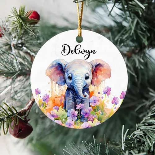 Miniatura 4 de Adorno de elefante de Navidad 2025, lindo adorno de elefante personalizado para árbol de Navidad, adornos de elefantes florales para bebés, regalos