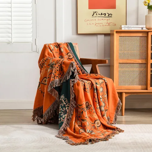 Miniatura 5 de SahSahCasa Manta 100% algodón tamaño Queen, manta de muselina naranja para sofá, silla, sofá cama, manta reversible suave para exteriores e