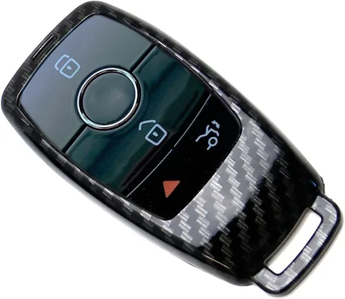 Miniatura 4 de iJDMTOY Llavero con patrón de fibra de carbono negro brillante compatible con Mercedes Clase E 2017 en adelante, Clase S 2018 en adelante, Clase G