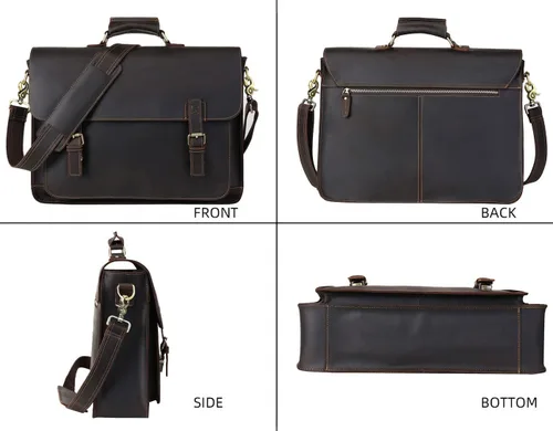 Miniatura 2 de Bolsa de mensajero de cuero para hombres 17.3 pulgadas maletín para computadora portátil de grano completo de cuero de grano completo bolsa de viaje