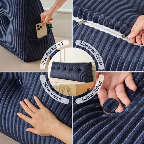 Miniatura 5 de Z-hom Almohada de cabecera tamaño King, almohada de lectura de cuña triangular para cama o sofá, cojín ergonómico para respaldo para sentarse, leer
