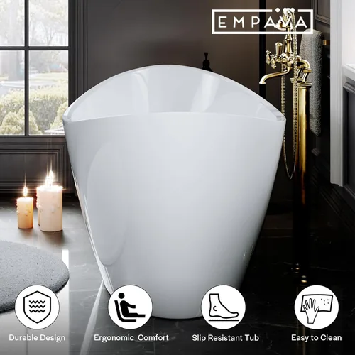 Miniatura 8 de Empava Tina de baño, tina de remojo de 1.70 m, tina acrílica independiente con desagüe central y desbordamiento, tina de baño de diseño