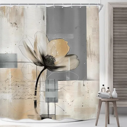 Miniatura 10 de Cortina de ducha de flores abstractas de 60 pulgadas de ancho x 72 pulgadas de alto, pintura al óleo geométrica, simple, moderna, contemporánea