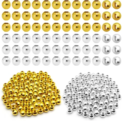 Miniatura 9 de 150 cuentas espaciadoras de metal para fabricación de joyas de 0.394 pulgadas, cuentas redondas chapadas en metal, cuentas pequeñas espaciadoras