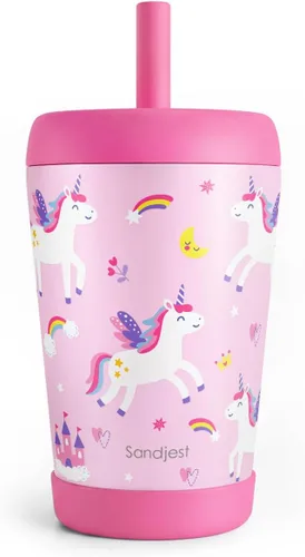 Miniatura 26 de Vaso de acero inoxidable aislado para niños con popote de silicona, taza para sorber de 12 onzas para niños (alfabeto)
