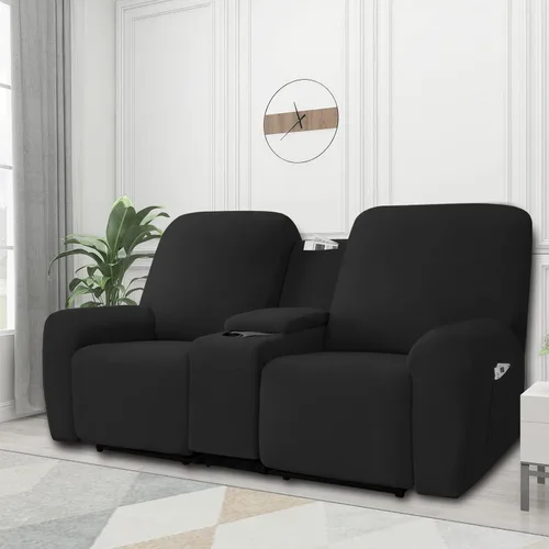 Miniatura 2 de Easy-Going - Funda elástica para sofá reclinable biplaza con consola central, cubierta suave de vellón ajustada, 2 asientos, con soporte y Negro