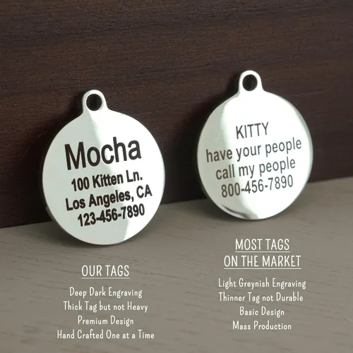 Miniatura 4 de Ultra Joys Etiquetas de nombre de gato grabadas personalizadas – Etiqueta de identificación de mascotas de acero inoxidable – Etiquetas