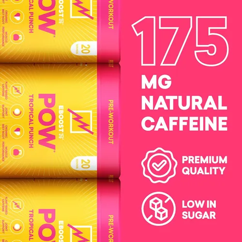 Miniatura 3 de EBOOST POW Natural - Polvo de preentrenamiento – 20 porciones – Tropical Punch – Un suplemento de preentrenamiento para el rendimiento, apoyo