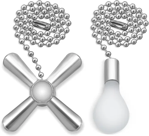 Miniatura 7 de Cadena de tirón para ventilador de techo plateado, juego de 2 piezas, extensión decorativa colgante fluorescente con cuentas de 3 mm de diámetro
